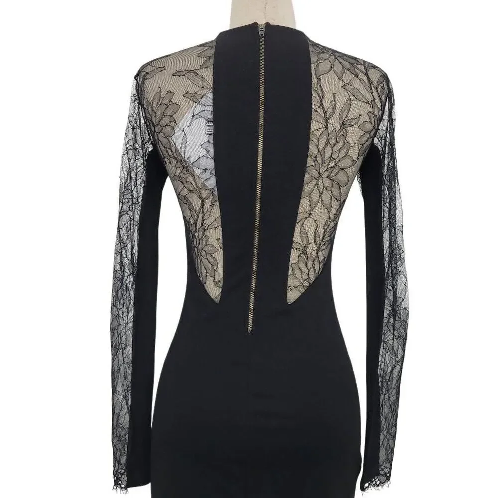 NWT MASON Black Lace‎ Bodycon Dress Sz Small Sheer Sexy LBD Party Cocktail Club